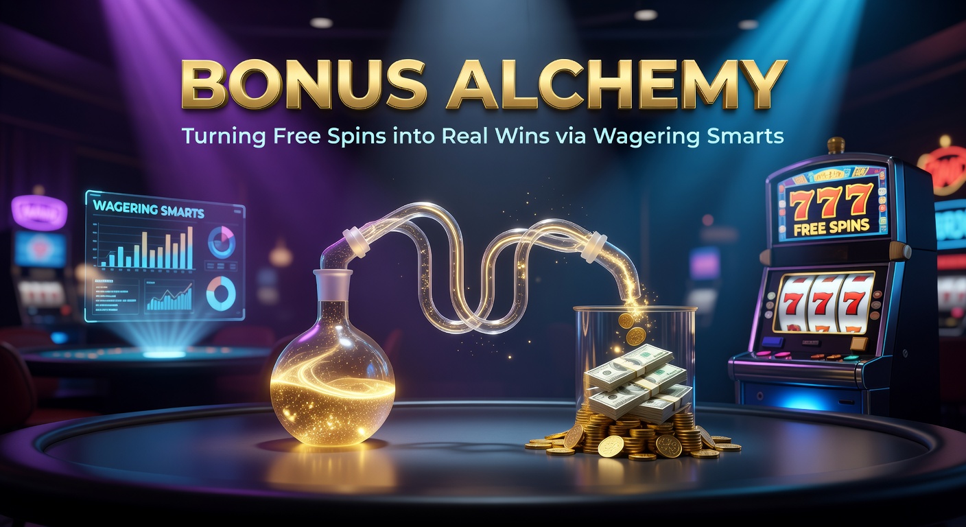 Vibrant casino slot machine with glowing free spins symbols transforming into golden coins, illustrating bonus conversion strategies