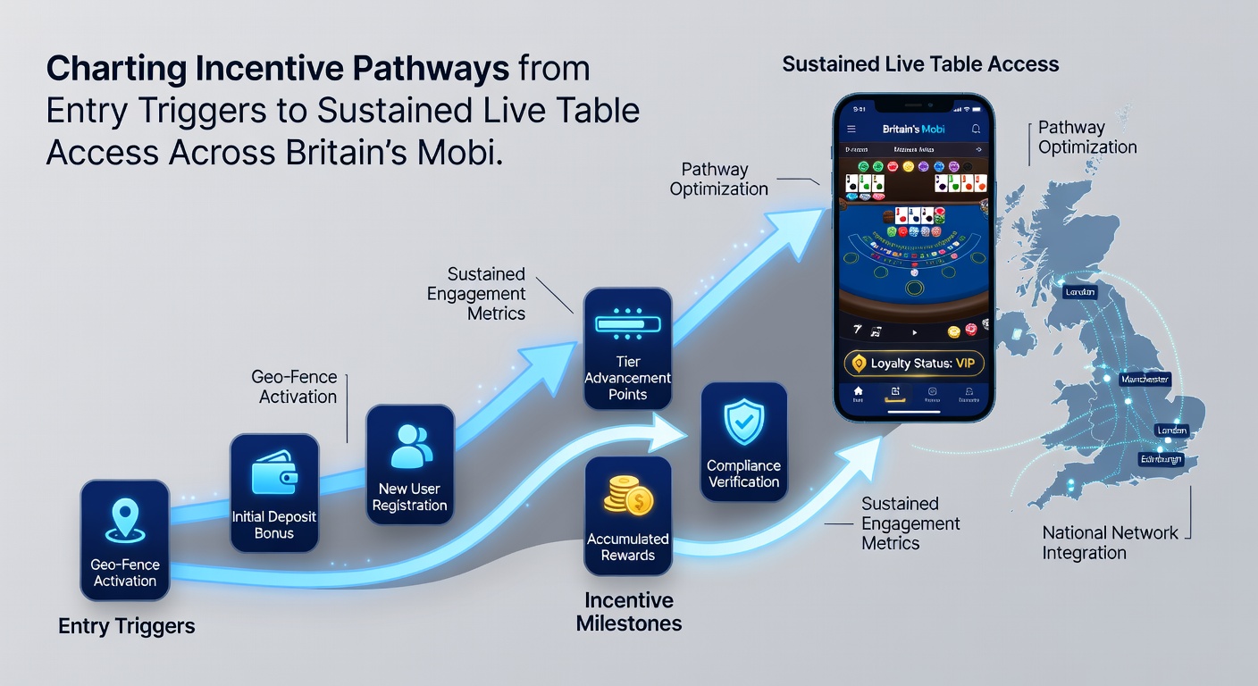 Diagram of mobile platform progression from bonus triggers to sustained live dealer table access