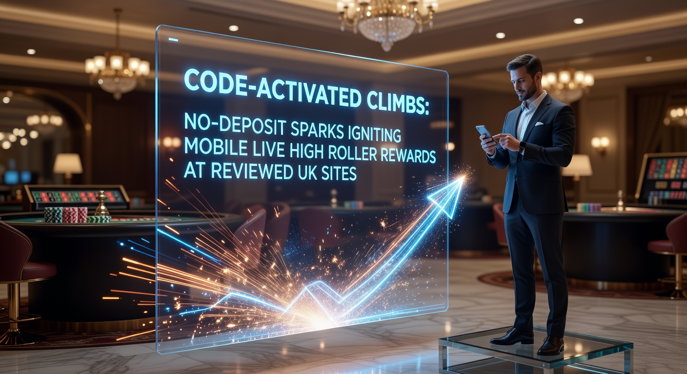 Dynamic graphic showing a ladder of glowing promo codes leading from free spins to high-roller VIP tables on a mobile screen