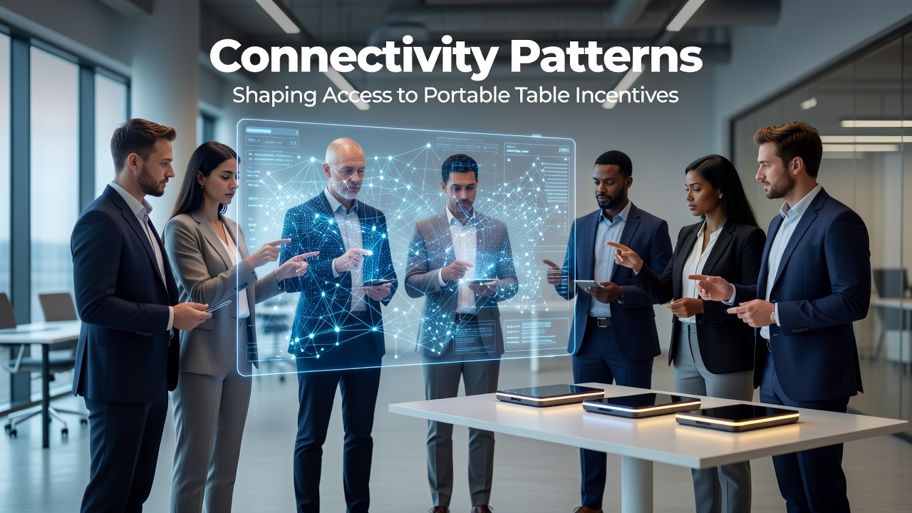 Network connectivity visualization showing data flow patterns across mobile devices accessing table incentives