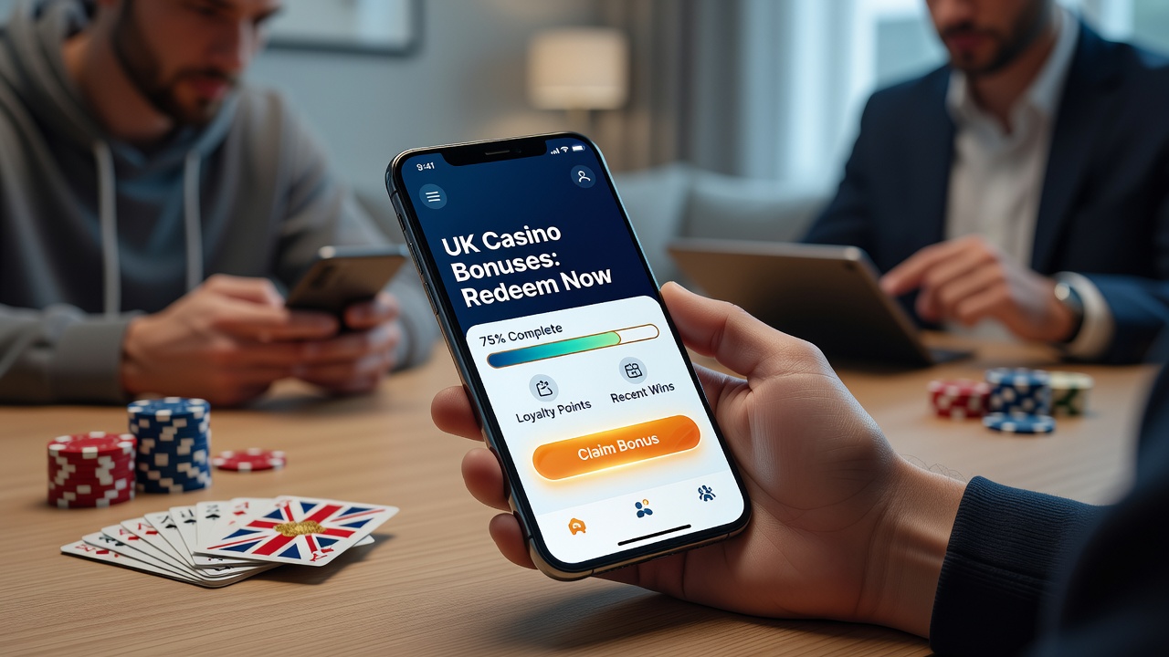 UK casino enthusiasts using mobile apps for bonus tracking and redemption in various settings