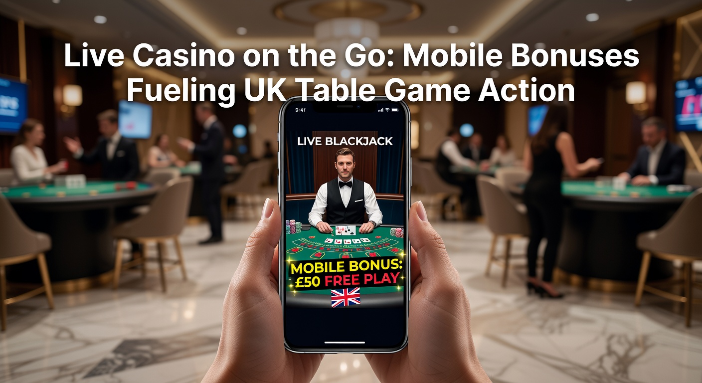 Smartphone screen displaying a live blackjack table with dealer and cards in action, surrounded by casino lights and bonus icons