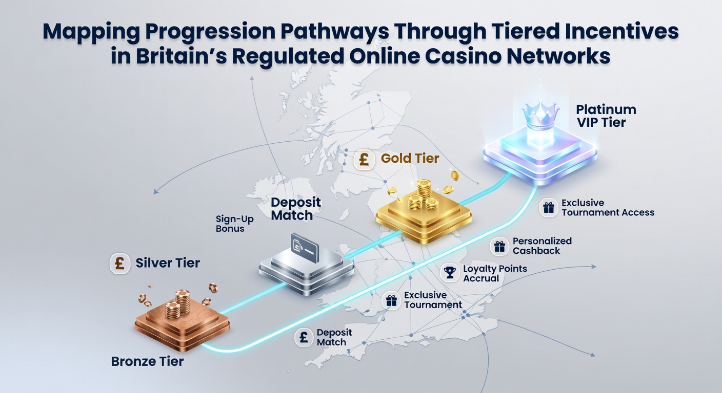 Infographic showing examples of tiered rewards and progression benchmarks in Britain's regulated casino networks