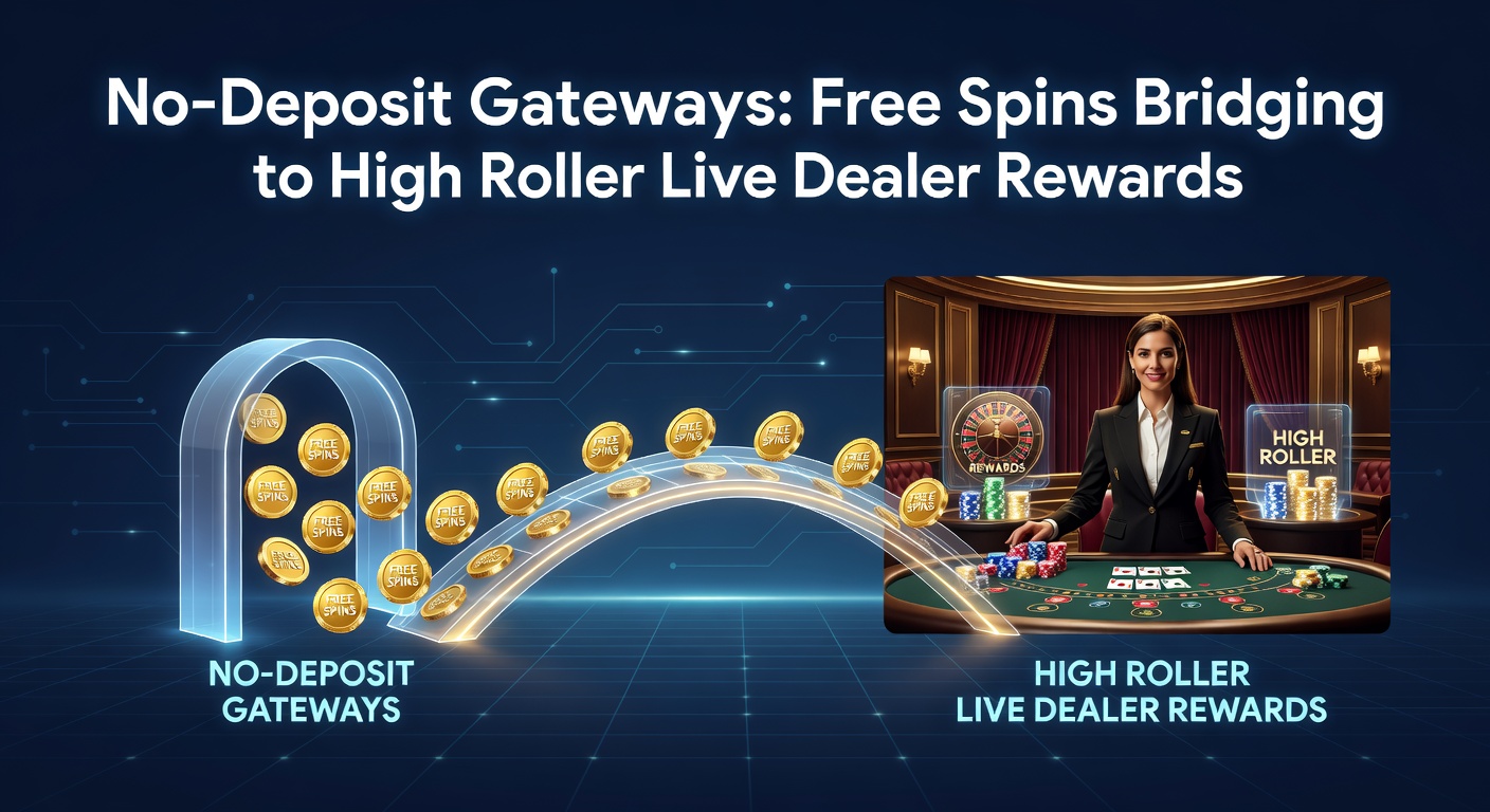 Vibrant casino interface showing free spins activation leading to a live dealer table with high-stakes chips stacked high