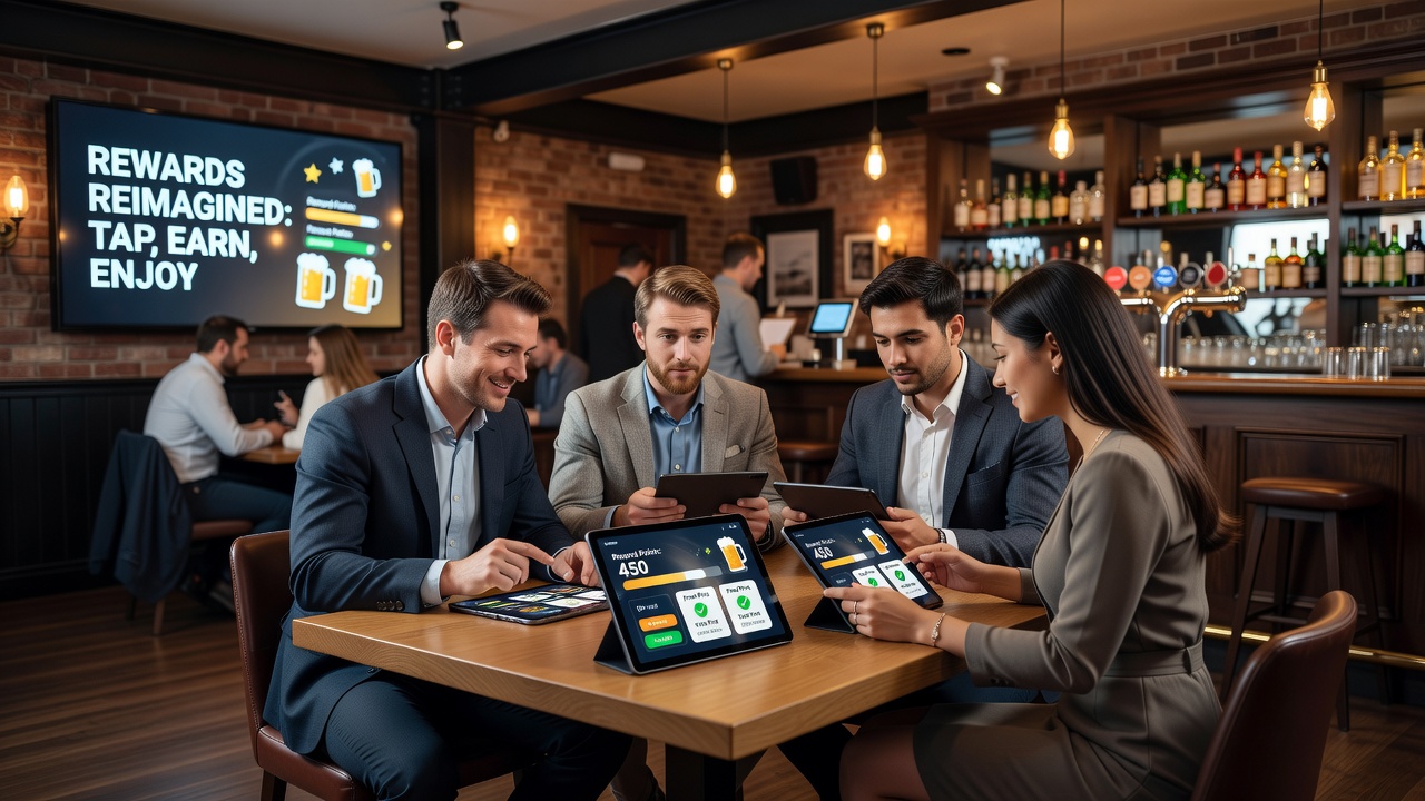 Close-up of mobile reward dashboard used in British licensed venues