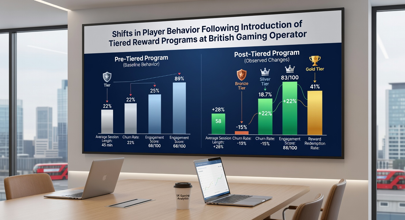 Infographic displaying behavioral metrics and tier progression statistics for UK gaming operators