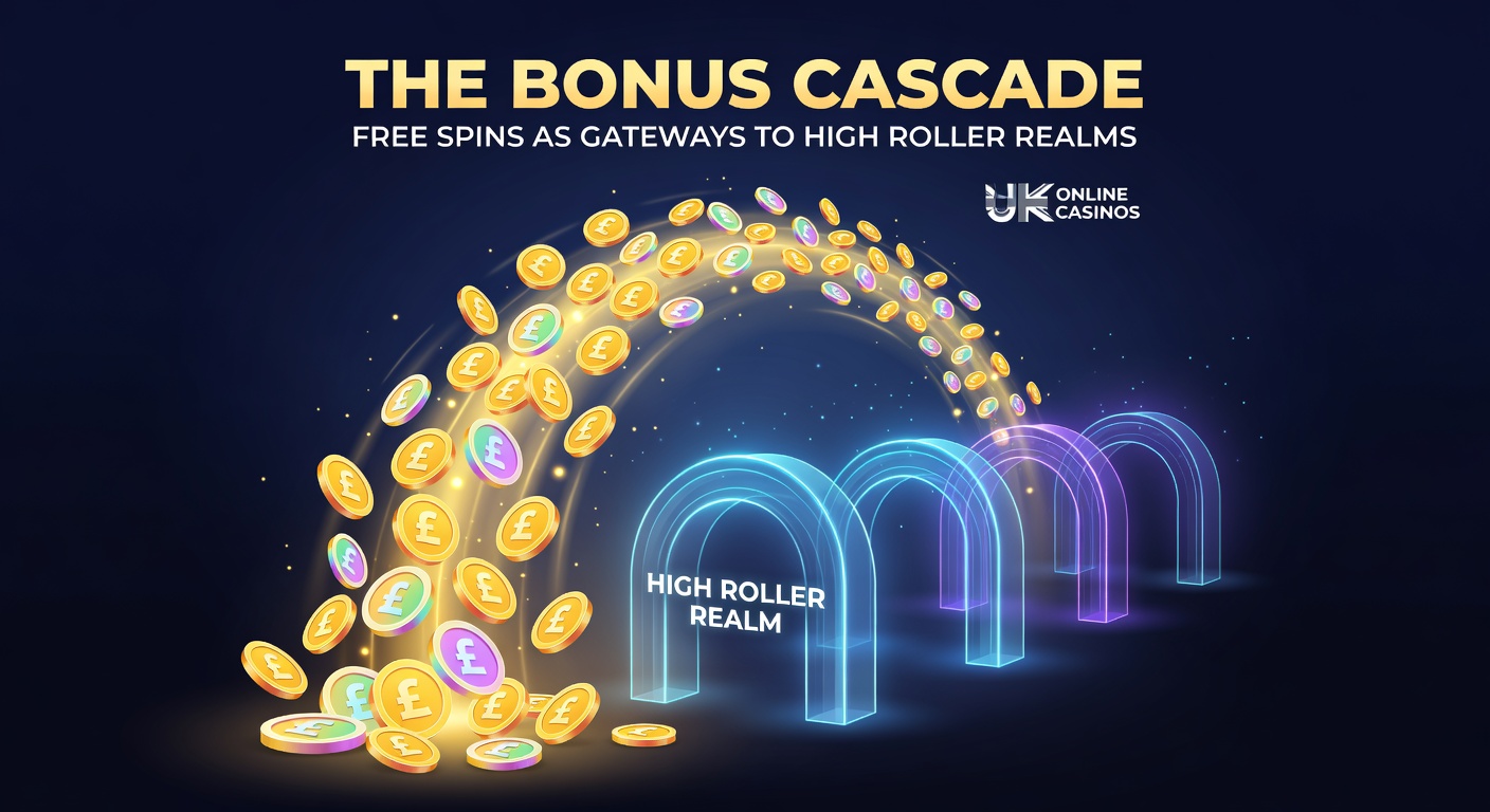 Vibrant slot machine reels spinning with cascading free spin symbols, illustrating the gateway to high-roller bonuses in online casinos