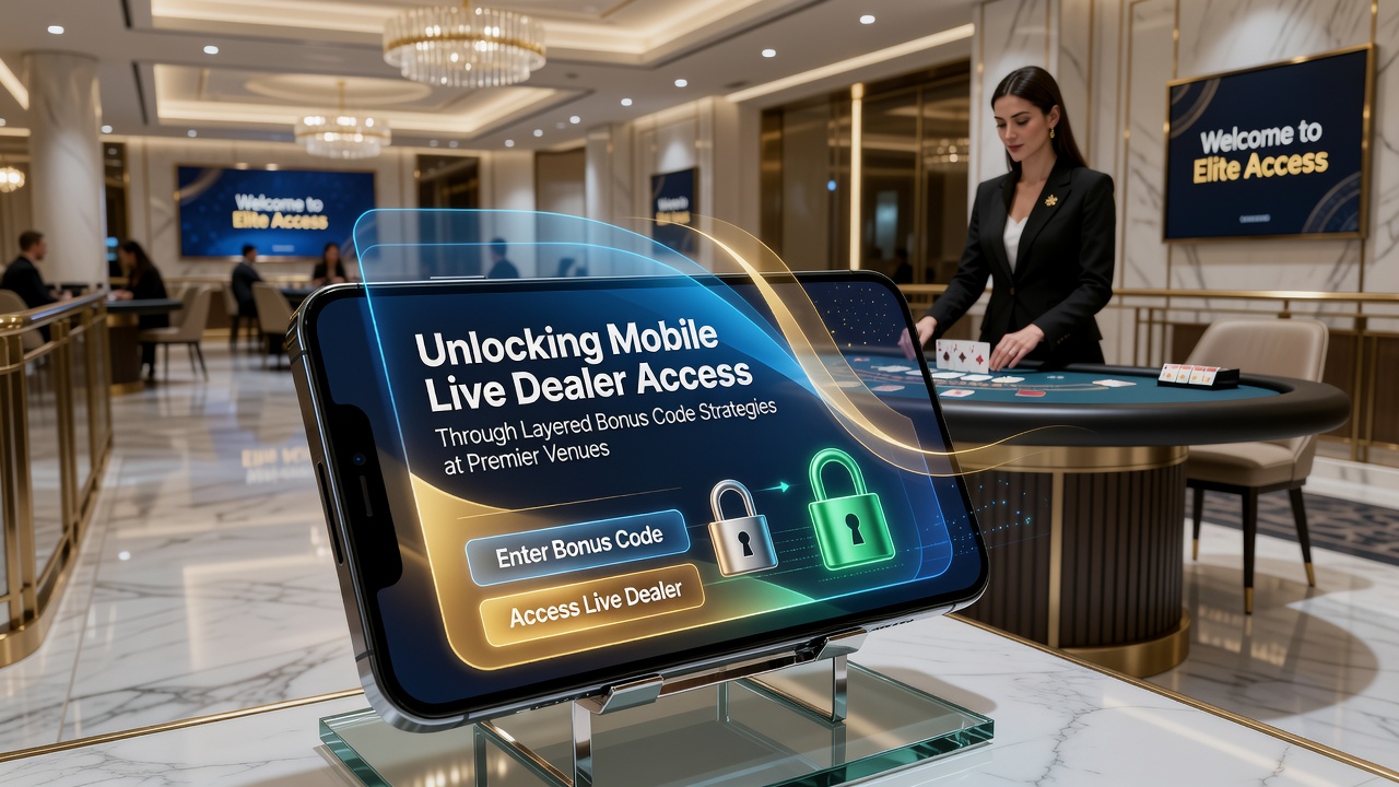 Mobile live dealer gaming interface showing bonus code entry on a smartphone screen at a premier venue