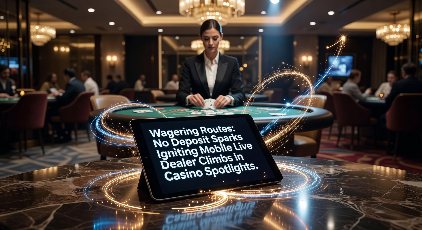 Vibrant casino interface showing no-deposit bonus activation leading to live dealer mobile tables
